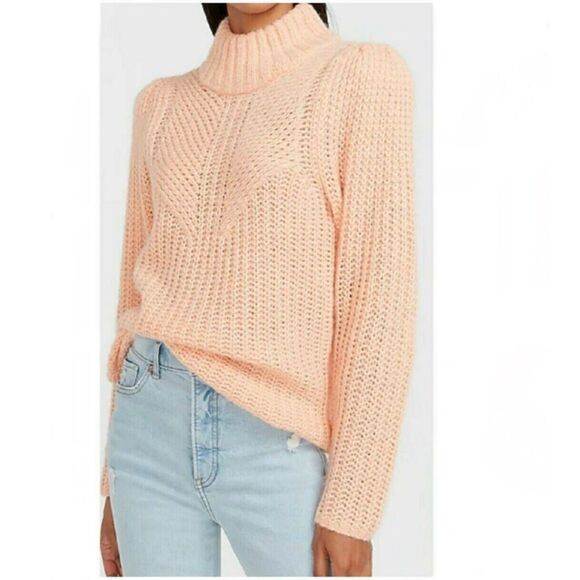 Express Peach High Neck Long Sleeve Stretch Pullover knitted Sweater Size S - Picture 1 of 9